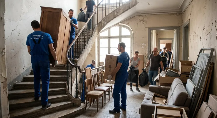 Débarras d'un appartement au 6e étage sans ascenseur à Lyon 3e, mobilier descendu à la main