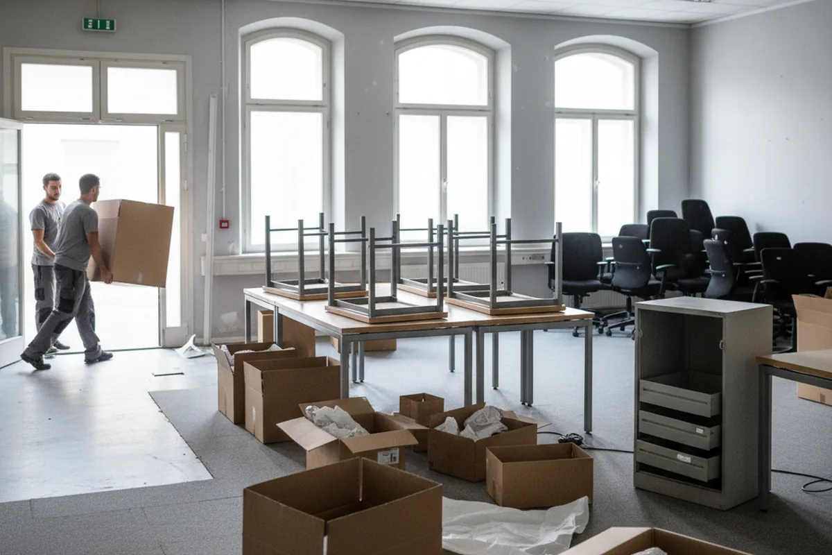 Débarras de bureaux professionnels après cessation d'activité à Lyon, mobilier évacué par Derlot Débarras