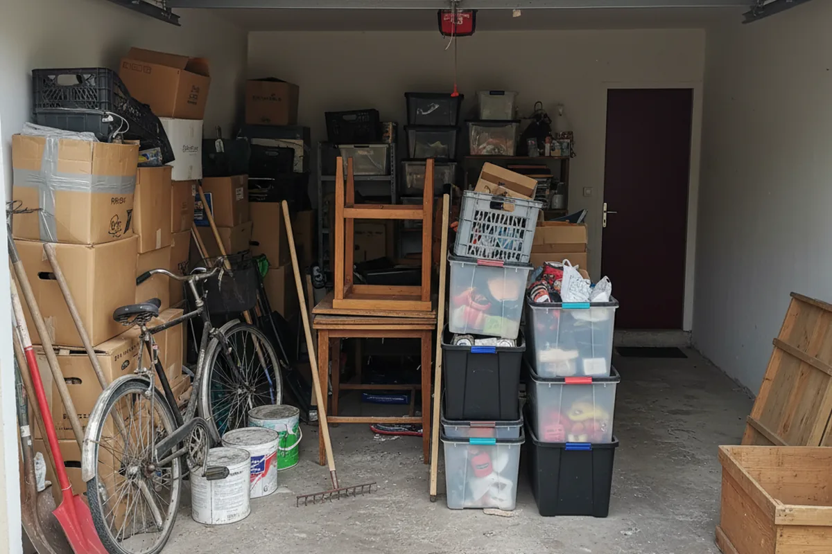 Désencombrement d'un garage encombré à Genas avant l'été, tri et évacuation par Derlot Débarras