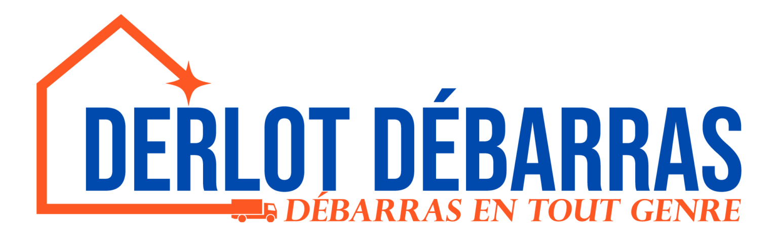 logo derlot débarras en bleu et orange avec maison stylisée et baseline débarras en tout genre