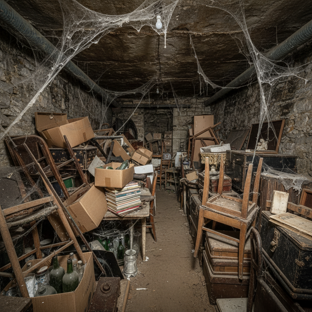 Cave encombrée de 15m² avant intervention de débarras à Lyon 3e