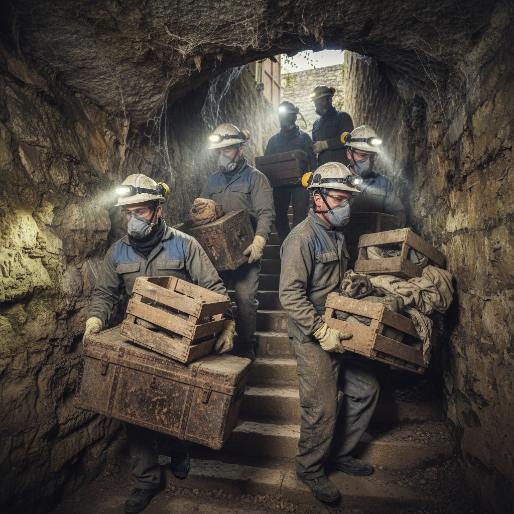 Équipe de débarras professionnel évacuant une cave à Lyon