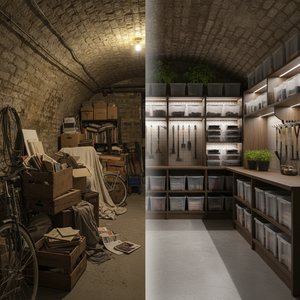 Transformation avant-après d'une cave débarrassée à Lyon 3e