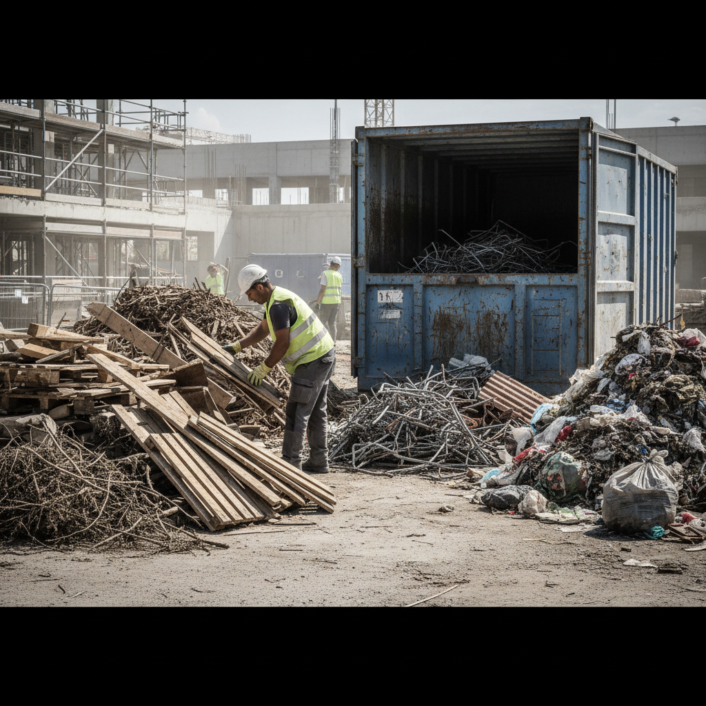 Que peut-on mettre dans une benne tout-venant ? Liste complète 2 Tri des matériaux à côté d'une benne de chantier