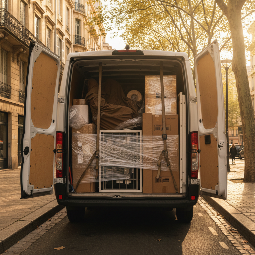 camion utilitaire chargé après enlèvement d'encombrants dans le Rhône