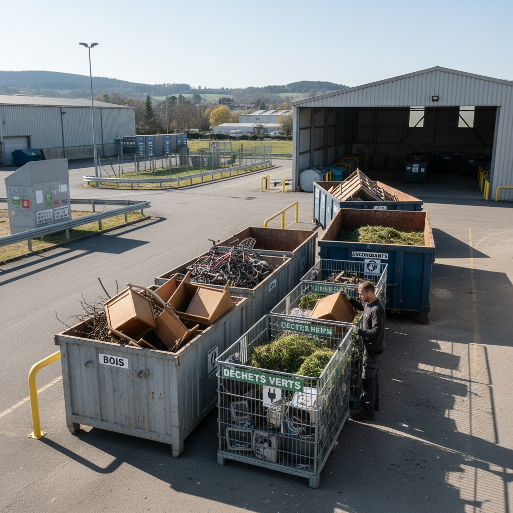 Tri des déchets dans les différentes bennes de la déchetterie