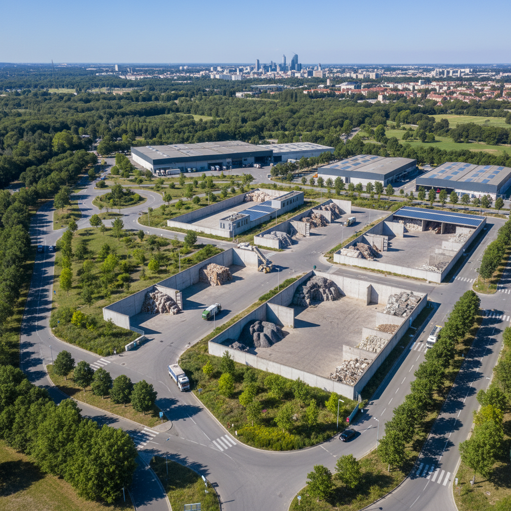 Vue d'ensemble d'un centre de recyclage moderne près de Lyon