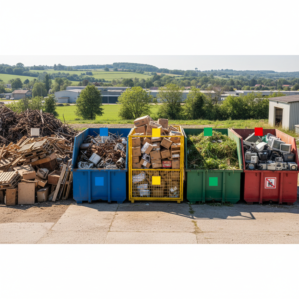 Tri sélectif dans les bennes d'une déchetterie lyonnaise