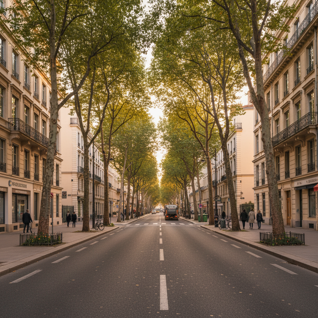 Rue propre de Lyon après évacuation correcte des déchets