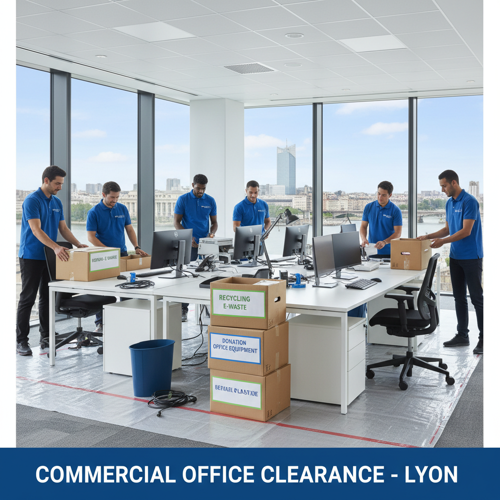 équipe Derlot intervenant sur le débarras d'un bureau professionnel à Lyon