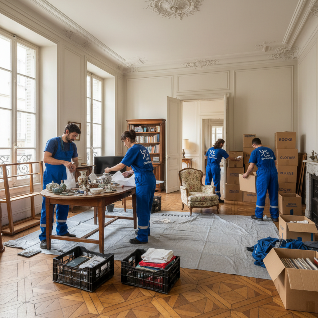 équipe Derlot mobilisée sur le débarras d'une maison à Lyon
