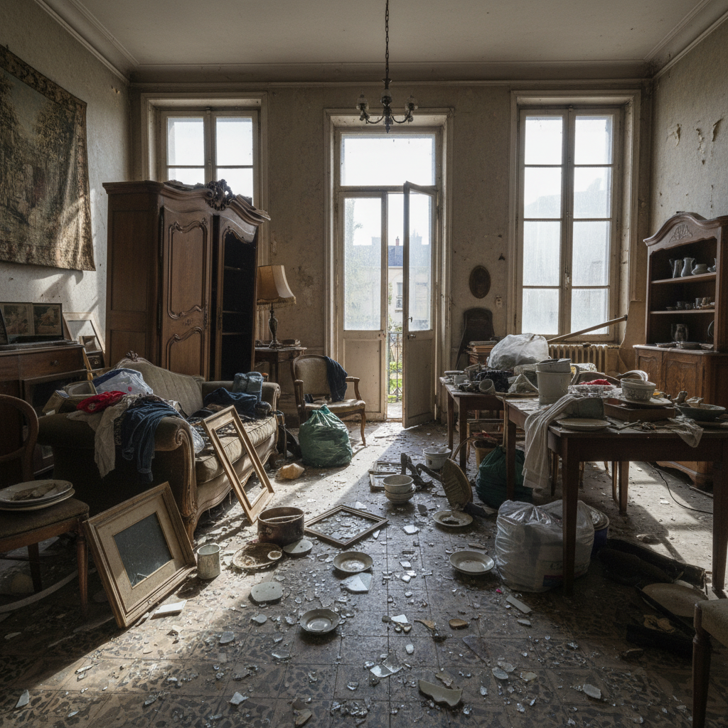 Débarras mal organisé avec erreurs courantes à éviter