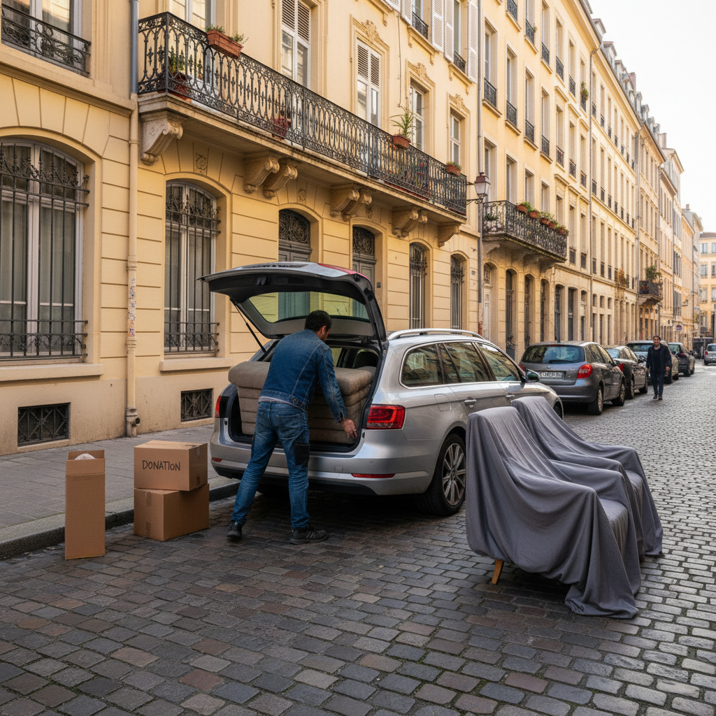 Préparation de meubles pour un don à une association lyonnaise