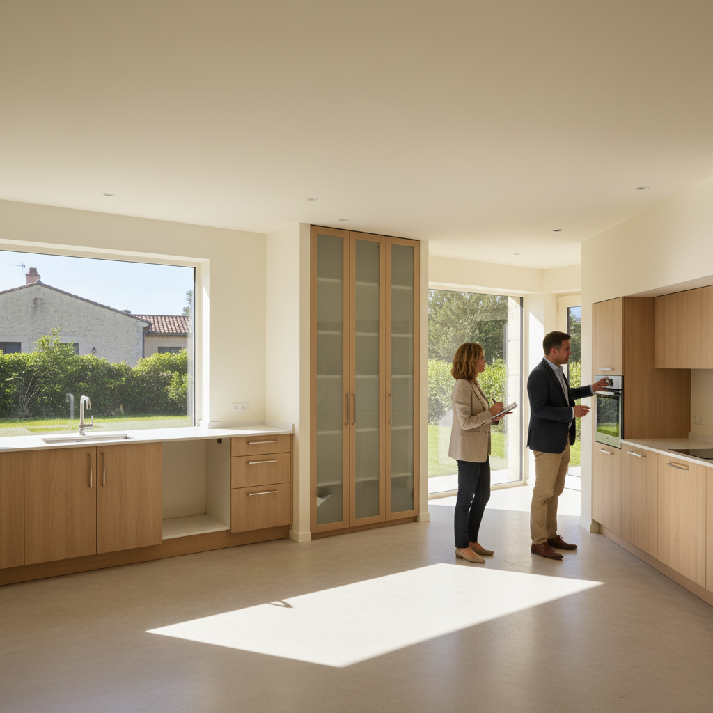 Visite immobilière d'une maison avec équipements intégrés à conserver