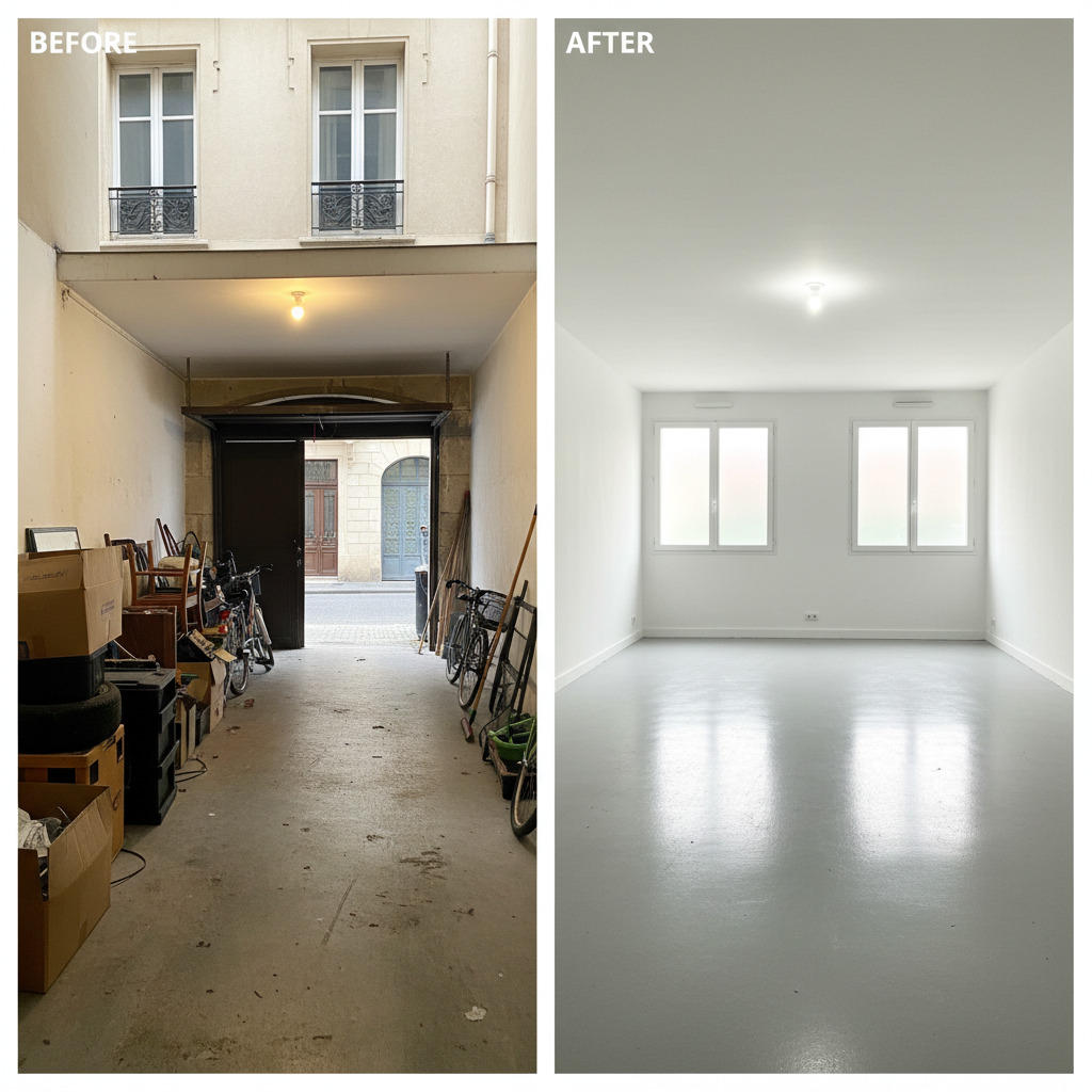 résultat après vidage complet d'un garage encombré à Lyon