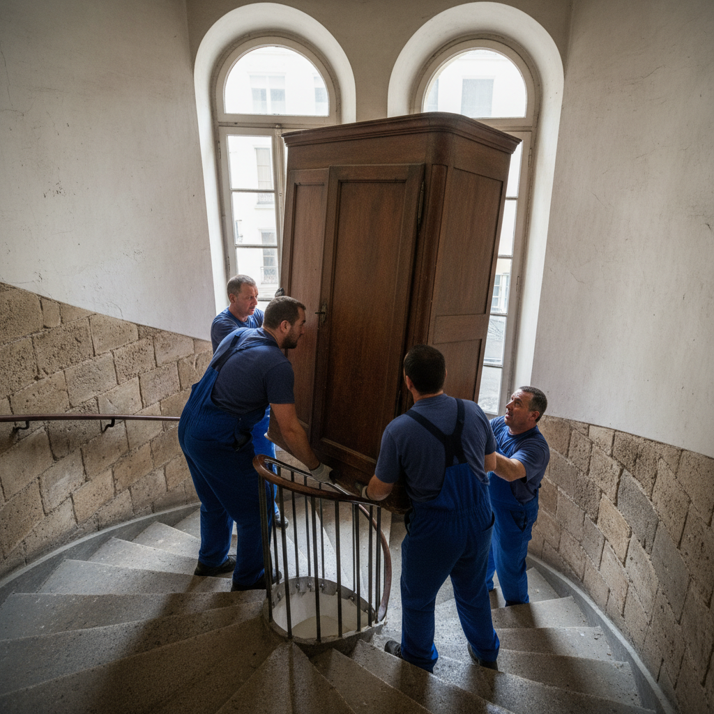 Enlèvement professionnel d'un meuble encombrant dans un escalier
