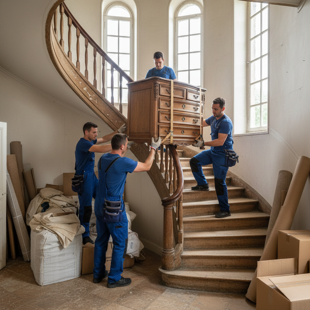 Vide maison Lyon - portage de meubles dans un escalier ancien