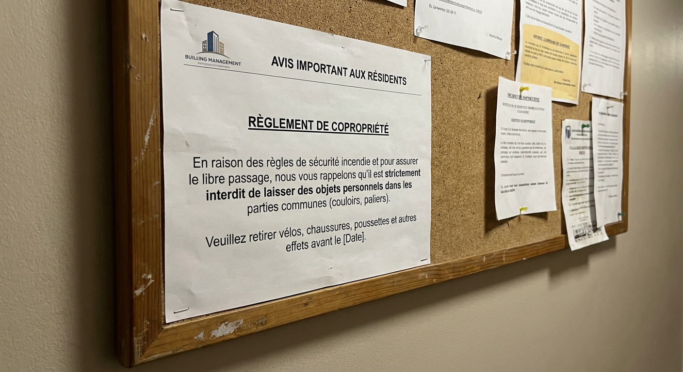 Affichage règlement copropriété débarras