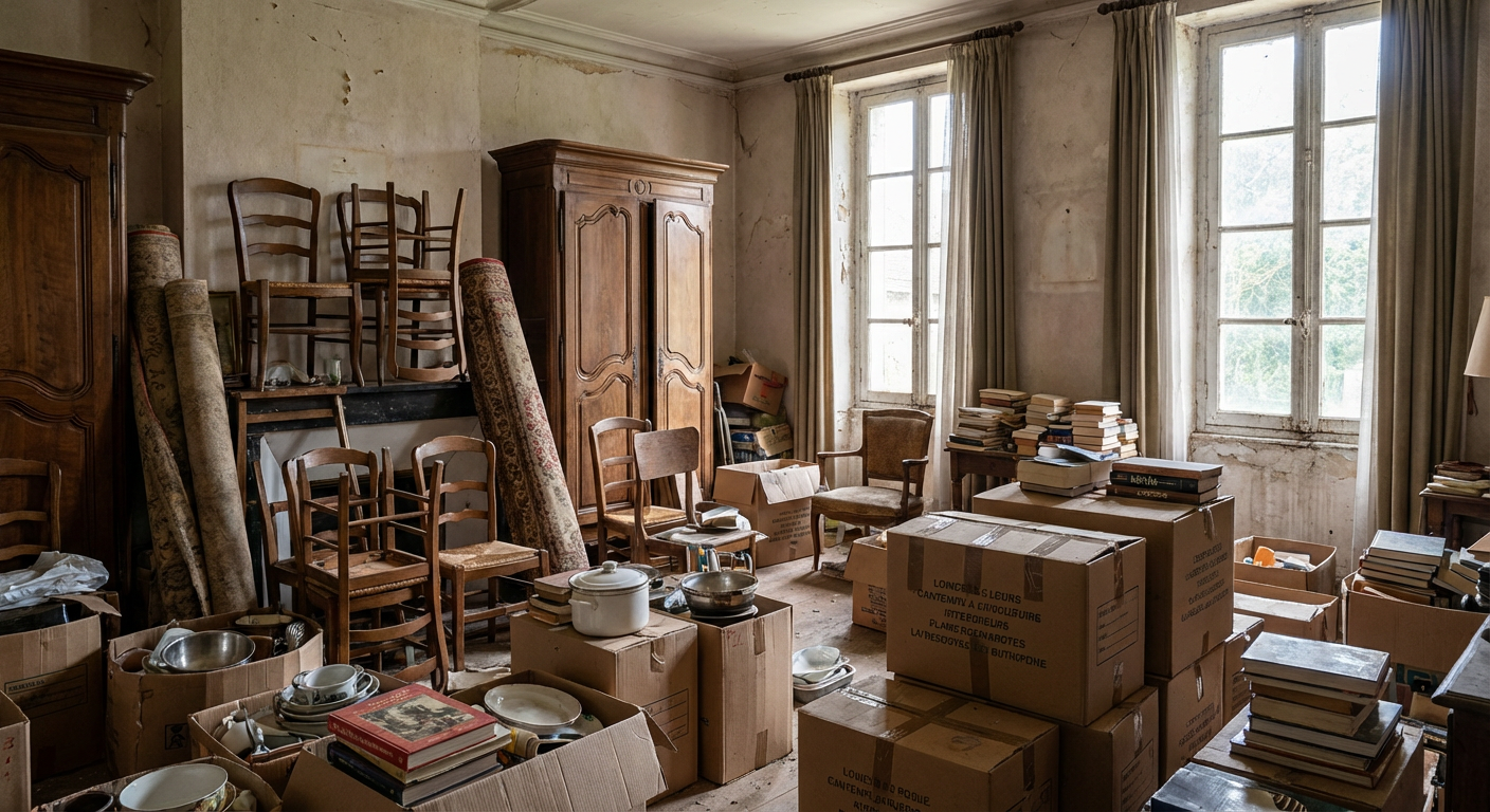 Intérieur encombré avant débarras gratuit de maison à Lyon