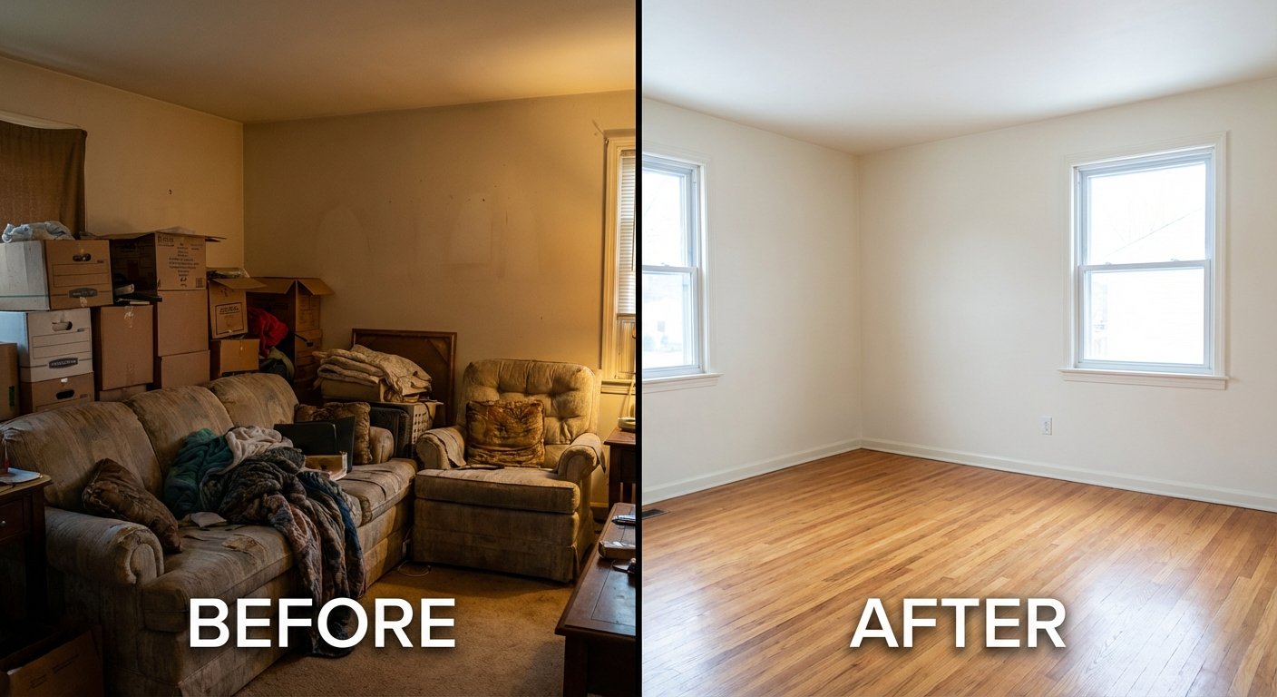 Entreprise pour vider une maison : comment choisir 5 Avant et après le vidage professionnel d'une pièce de maison