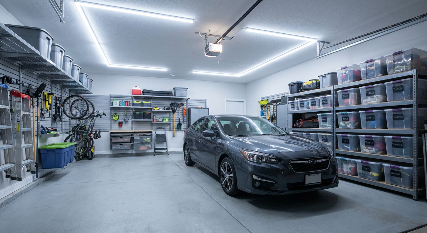 Garage propre et organisé après débarras