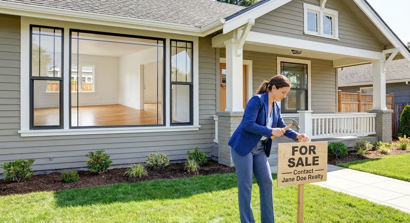 Comment vider une maison pour la vendre sans stress 1 Panneau a vendre devant une maison videe et prete pour les visites