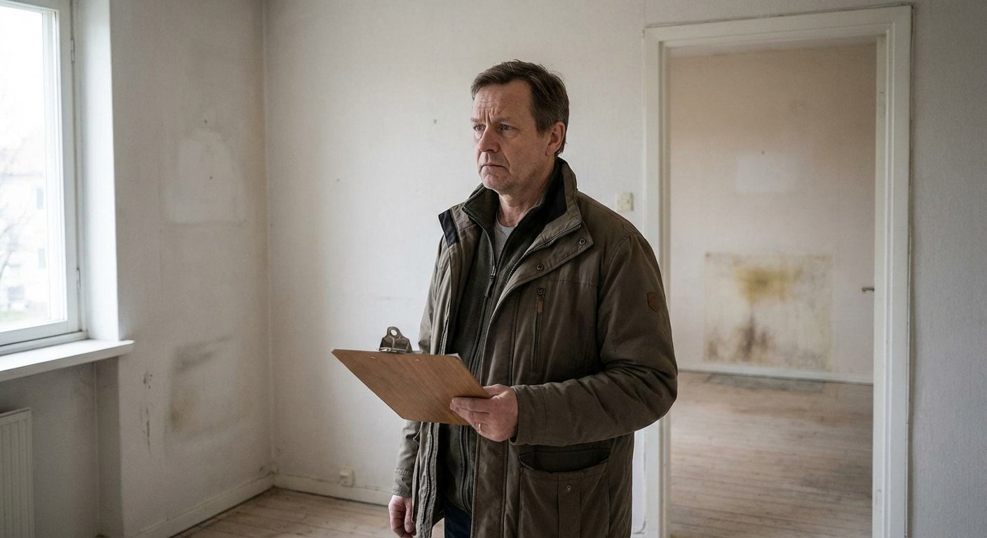 Locataire décédé : qui doit vider l'appartement ? 2 Proprietaire inspectant un appartement vide apres le depart du locataire