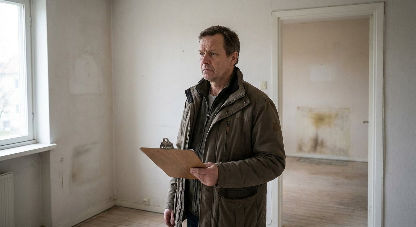 Proprietaire inspectant un appartement vide apres le depart du locataire