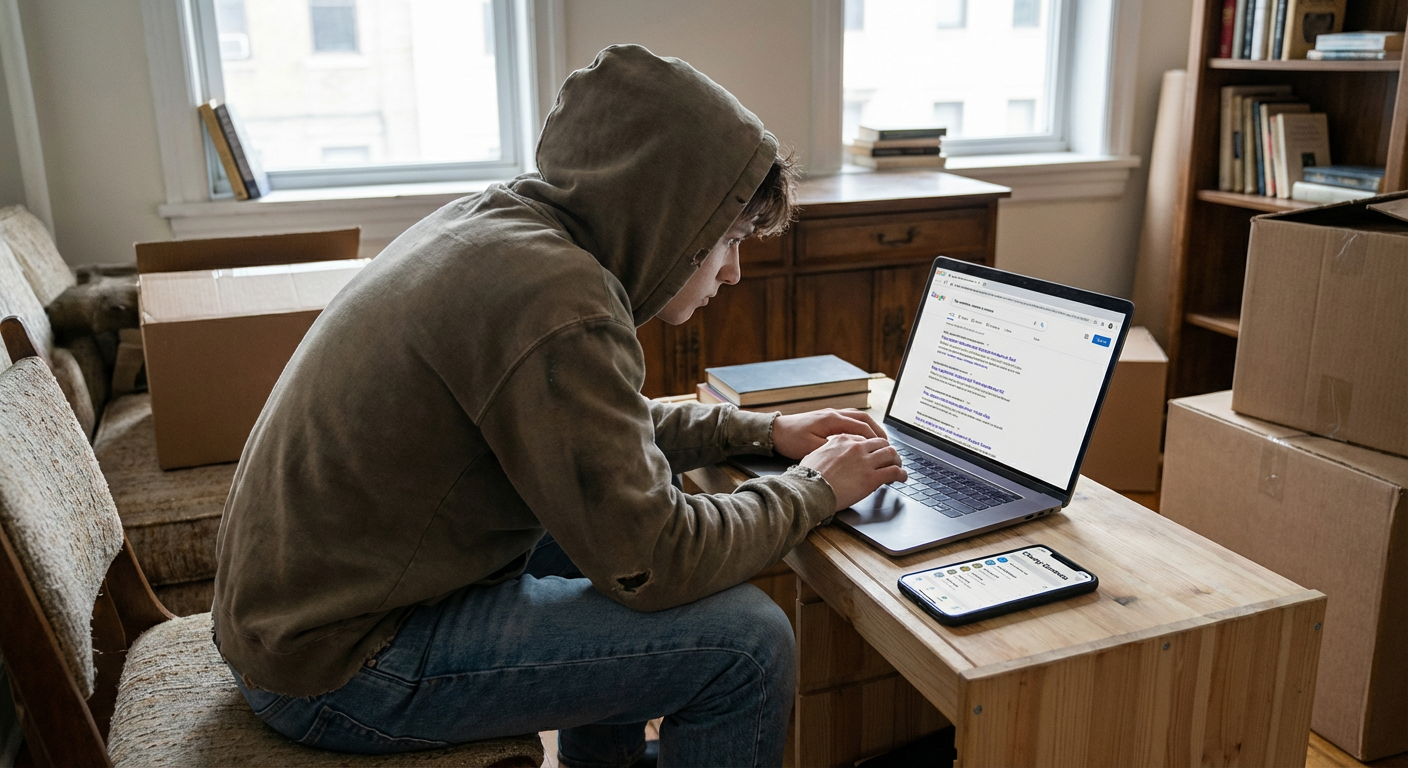 Personne recherchant des solutions de debarras gratuit sur un ordinateur portable