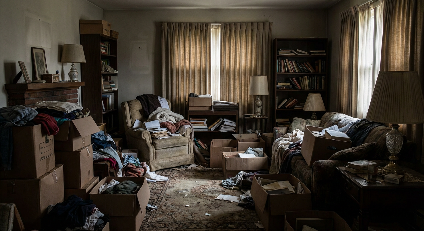 Interieur encombre d un appartement avant intervention de debarras