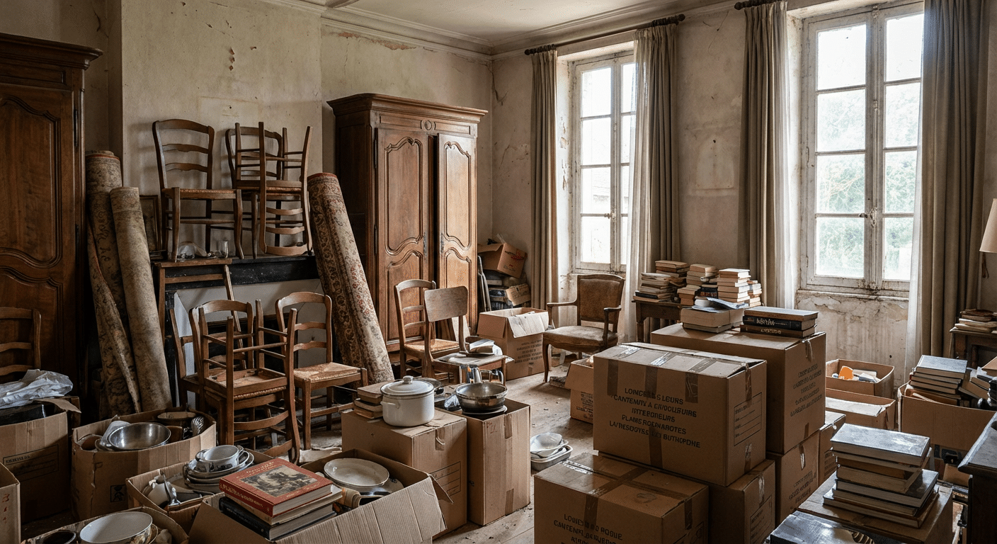 Comment débarrasser une maison gratuitement en 2026 1 Intérieur encombré avant débarras gratuit de maison à Lyon
