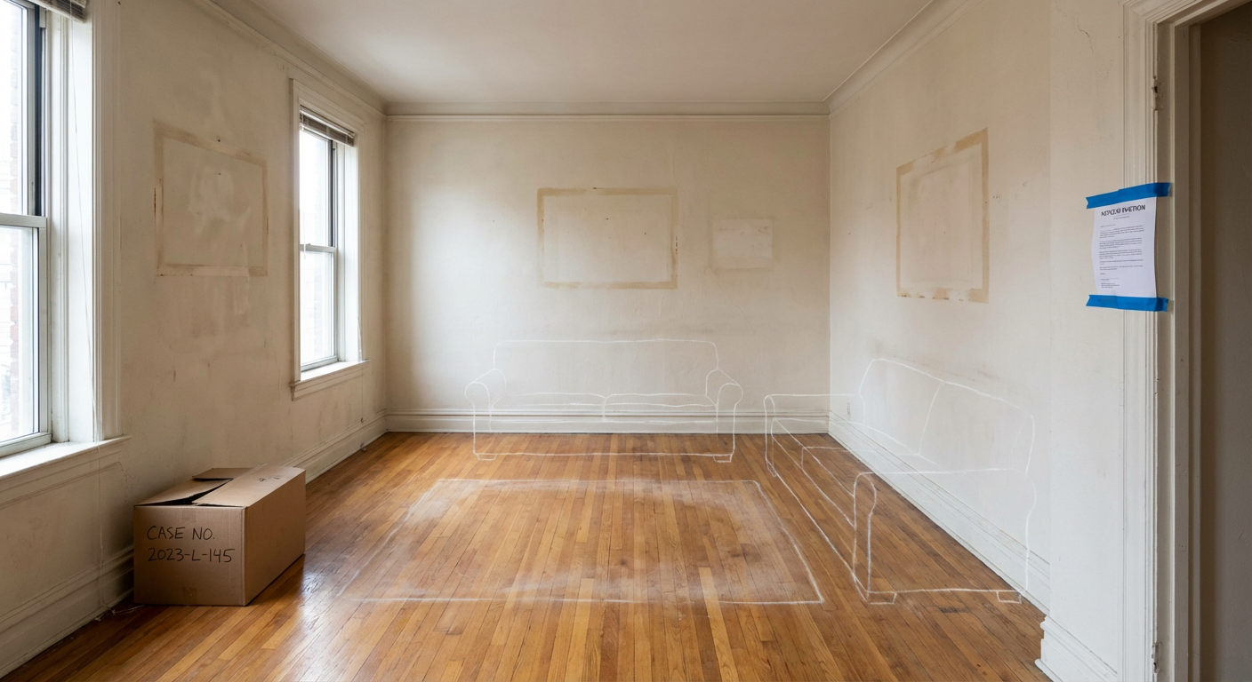 Traces au sol dans un appartement ou des meubles ont disparu apres un deces