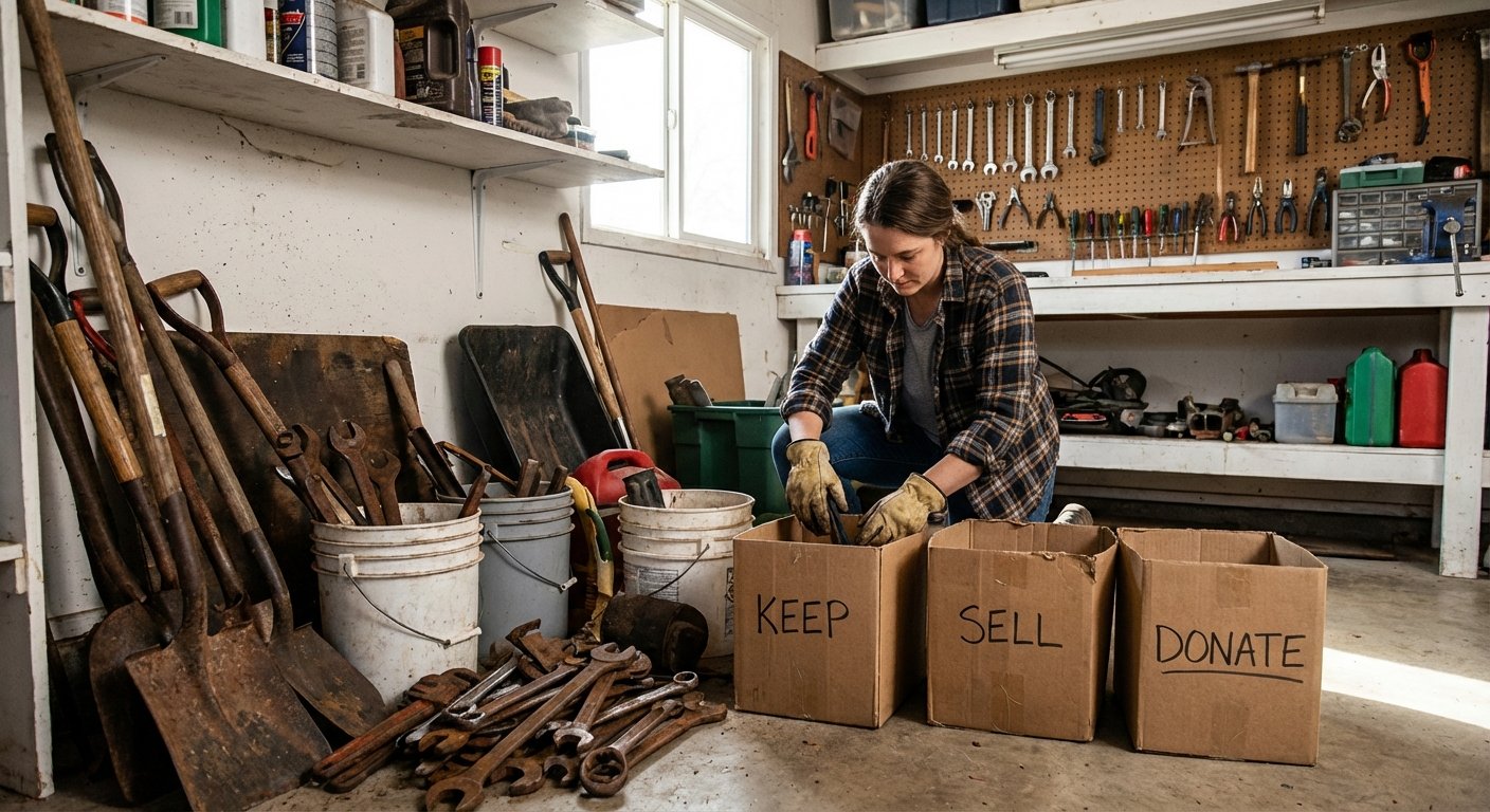 Tri et rangement des objets dans un garage