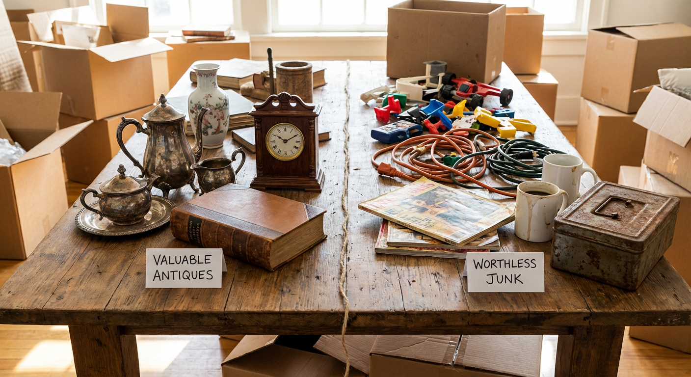 Tri des objets de valeur et sans valeur lors d'un vidage de maison