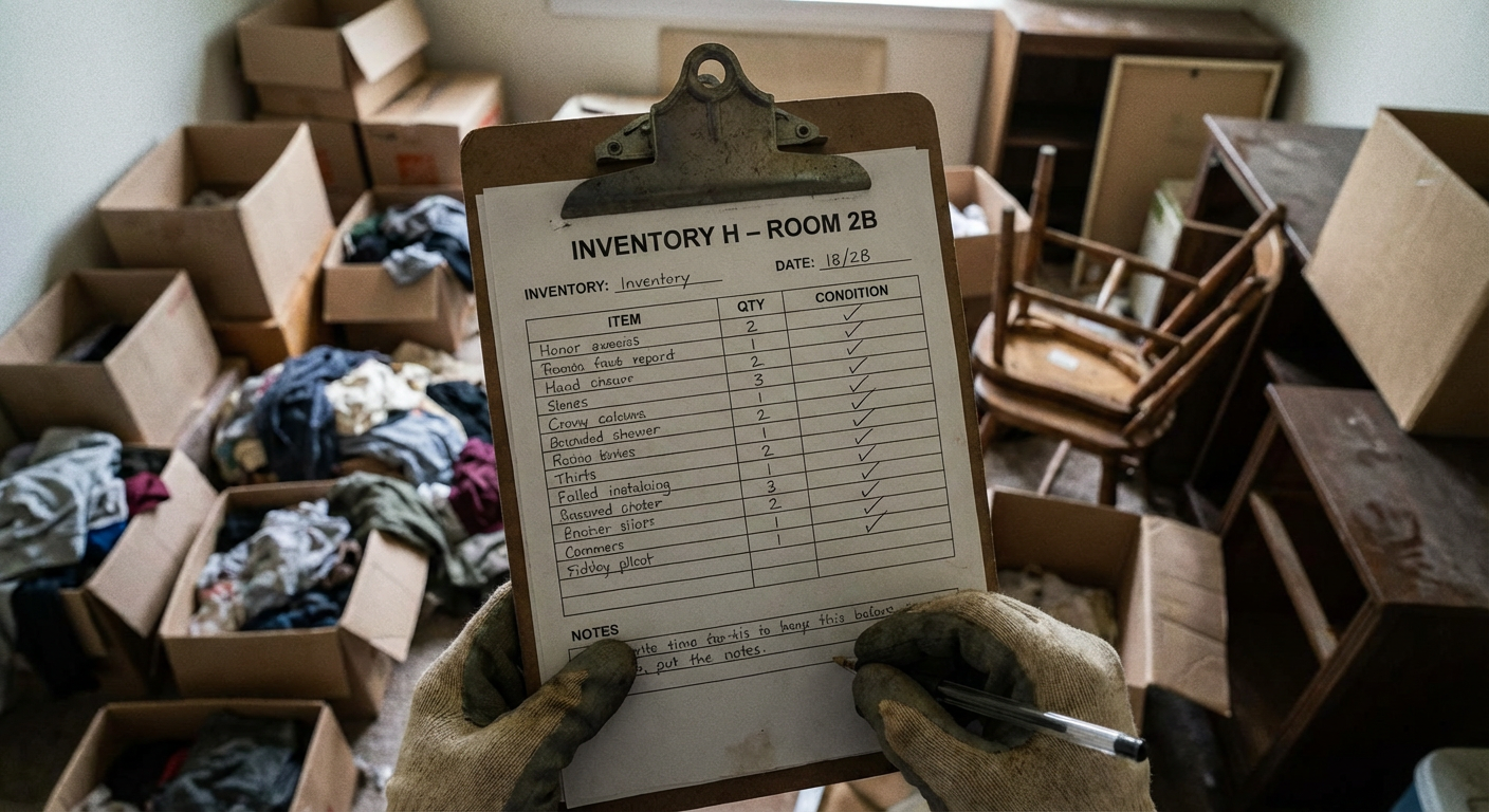 Inventaire des objets piece par piece avant de vider une maison a Lyon