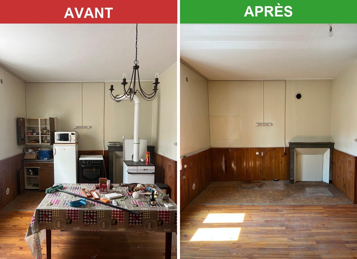 avant apres debarras cuisine encombree puis logement vide pret a la remise en etat a lyon