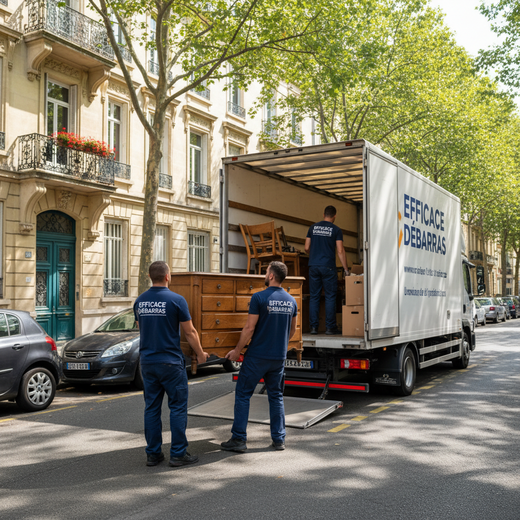 Équipe chargeant des meubles dans un camion pour enlèvement