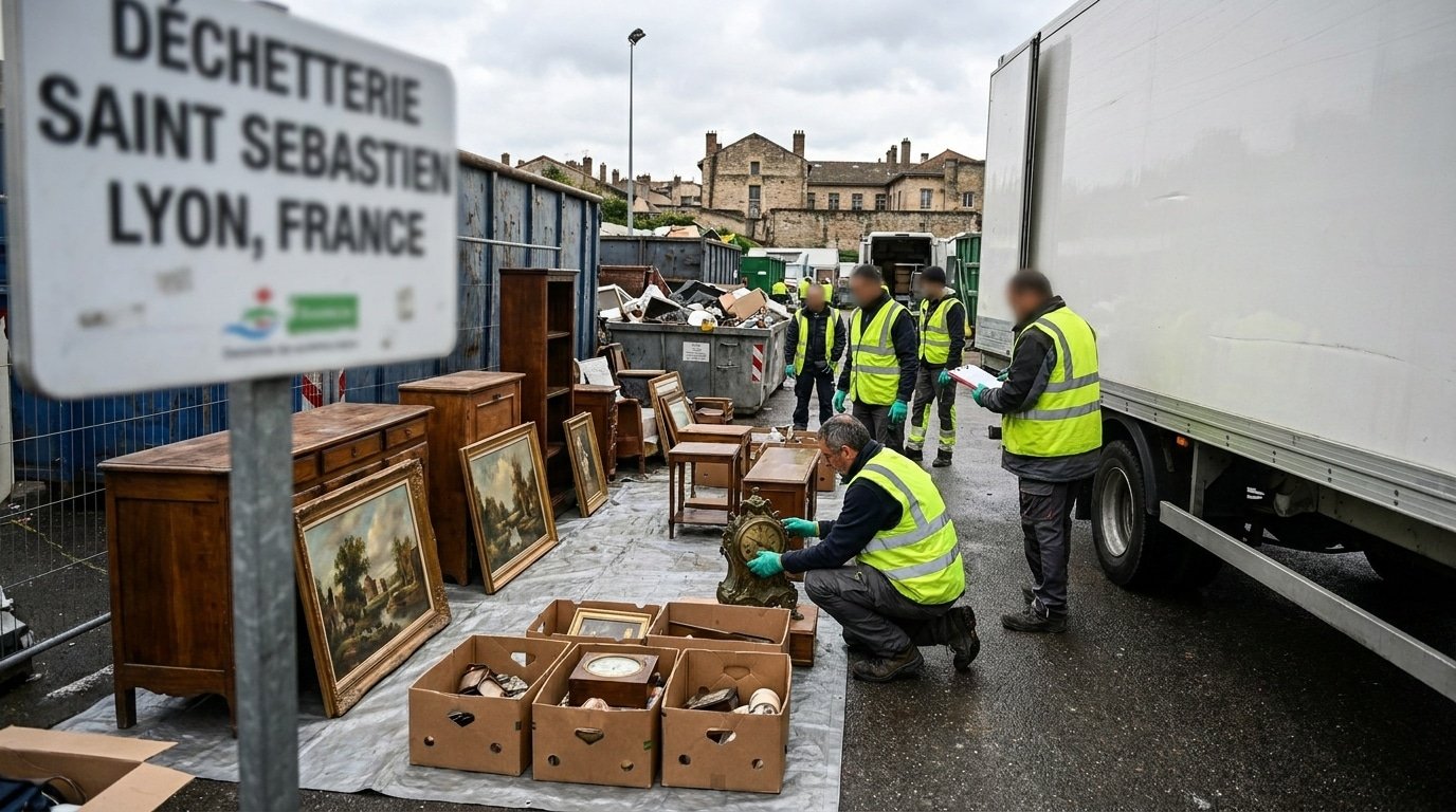 Objets anciens estimés avant dépôt en déchetterie lors d'un enlèvement à Lyon