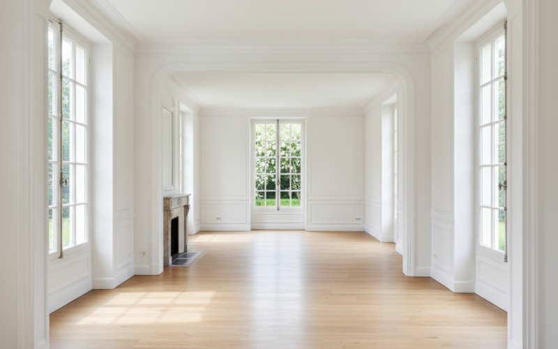 Intérieur de maison vide et lumineux prêt pour une vente immobilière