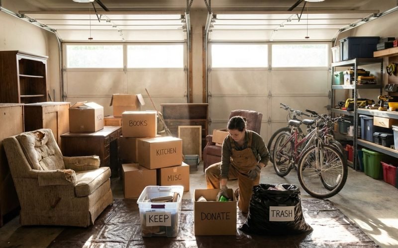 garage de particulier encombré d'objets avant intervention de débarras à Lyon