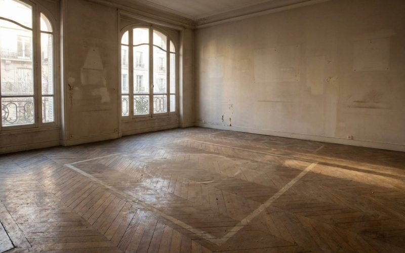 Meubles disparus lors d une succession - salon vide avec traces au sol