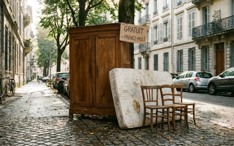Meubles et encombrants deposes devant une maison en attente d enlevement