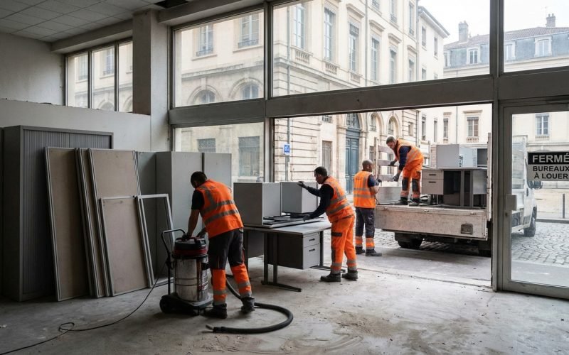 ouvriers professionnels vidant entièrement un local lors d'un débarras à Lyon